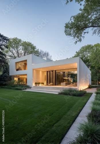 Wallpaper Mural Modern white house, evening light, lush lawn Torontodigital.ca