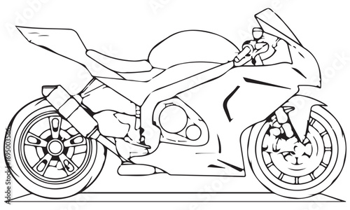 Detailed Line Art Drawing of a Sport Motorcycle for Coloring