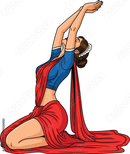 Beautiful Woman in a Traditional Saree Practicing a Yoga Stretching Pose
