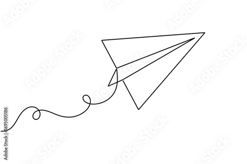 Flying paper plane continuous one line drawing minimalist origami travel vector illustration