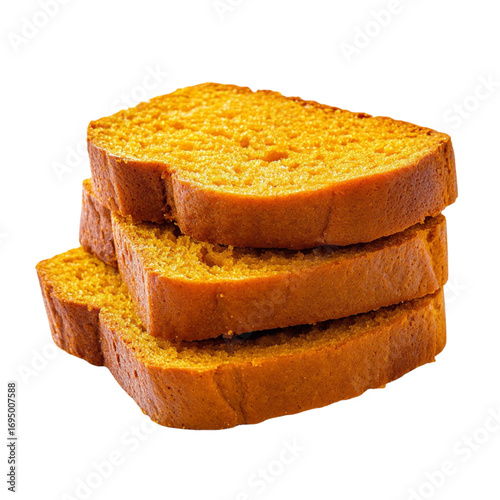 Stack of freshly baked pumpkin bread slices perfect for autumn desserts and holiday treats showcasing a warm color palette and inviting texture for food photography on transparent background