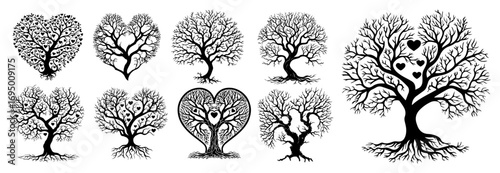 Heart‑Shaped Tree Collection Vector Set – Whimsical Bare Branch Silhouettes