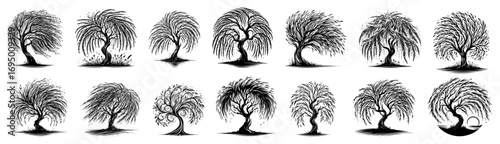 Windblown Tree Silhouette Vector Pack – Dynamic Twisted Trunks Collection