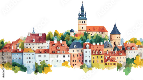 Cesky Krumlov. Cesky Krumlov watercolor vector illustration
