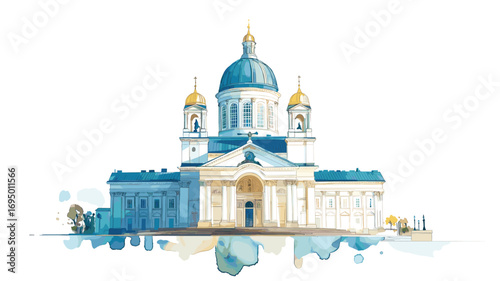 Helsinki Cathedral. Helsinki Cathedral watercolor vector illustration