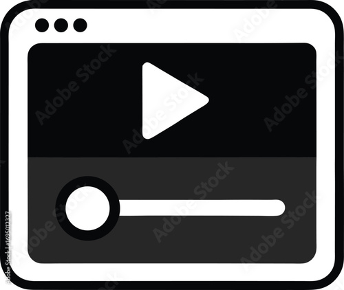 flat vector icon of video player window with play button and progress bar