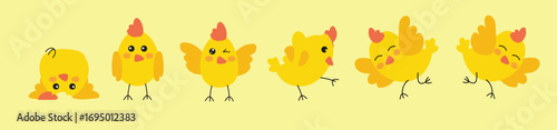 Funny Crazy Cartoon Chickens vector Illustration Set