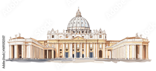 Vatican City and St Peters Basilica. Vatican City and St Peters Basilica watercolor vector illustration