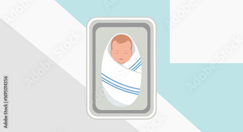 Illustration of a Newborn Baby Comfortably Swaddled and Resting in a Bassinet