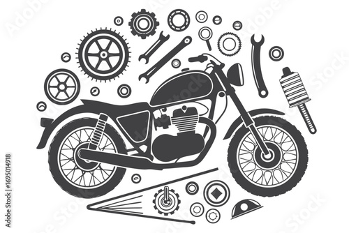 Racing, motorsport and speed Icon set – black silhouette symbols collection. Ideal for motorsport designs, racing events, car repair service graphics