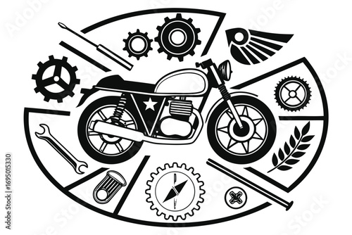 Racing, motorsport and speed Icon set – black silhouette symbols collection. Ideal for motorsport designs, racing events, car repair service graphics