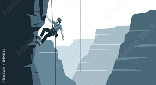 Illustration of a person rappelling down a cliff representing adventure and sport