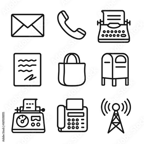 Traditional Communication Icons. Line style icons of traditional communication methods: envelope letter, telephone handset,