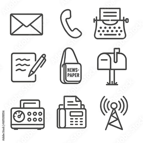 Traditional Communication Icons. Line style icons of traditional communication methods: envelope letter, telephone handset,
