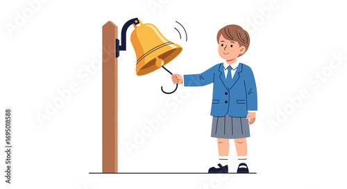 Illustration of a School Student Ringing a Bell signifying Education Commencement Time