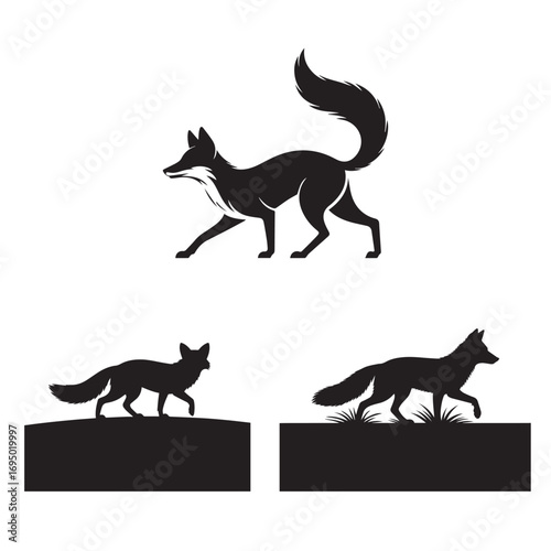 A collection of black silhouette icons of cats, dogs, and other wild and domestic animals