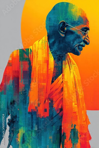 Concept art for Gandhi Jayanti, celebrating his legacy with Indian national colors