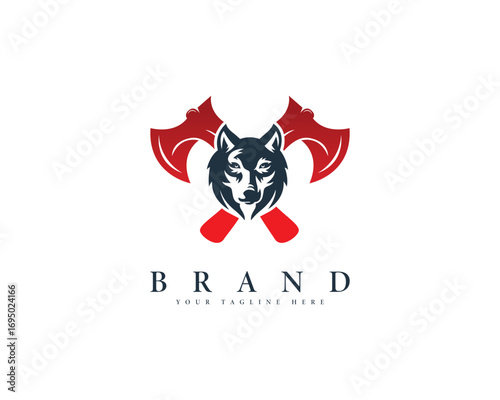 Ferocious wolf head emblem with crossed battle axes symbolic of strength power and danger