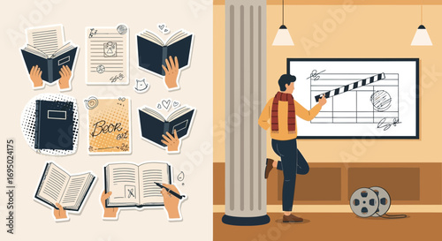 Captivating visual story: Book stickers and cinematic creation in a creative fusion