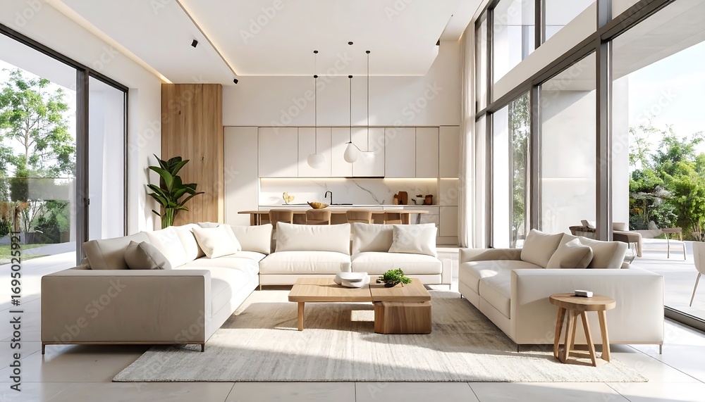 Fototapeta premium Modern open-plan living area with kitchen (1)
