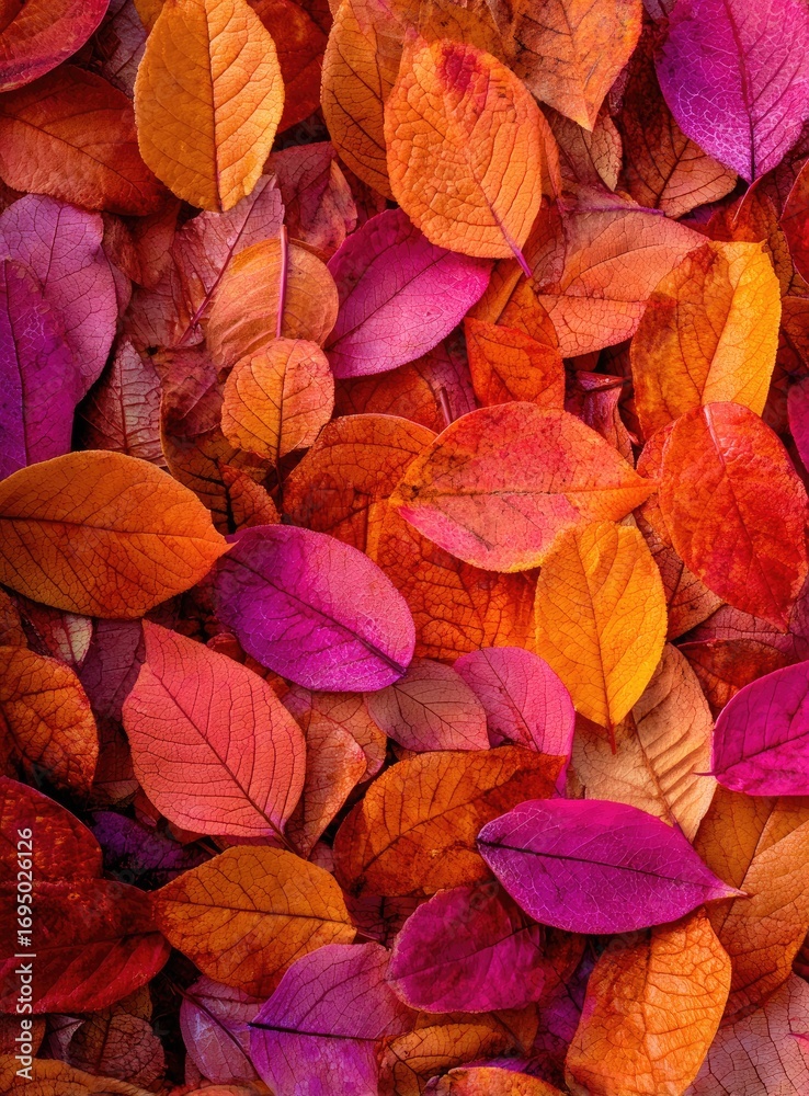 Obraz premium Vibrant autumn leaves in various shades of orange and pink