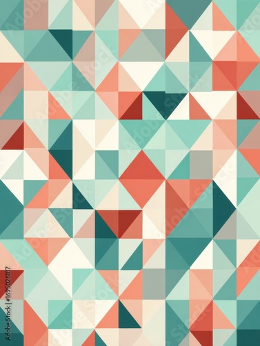 Wallpaper Mural Colorful Geometric Pattern With Triangles in Shades of Teal, Coral, and Cream on a Modern Design Background Torontodigital.ca