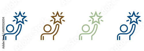 WebCelebrate success by reaching for the stars, a vibrant collection of icons symbolizing achievement and aspiration in diverse color palettes for your next project.