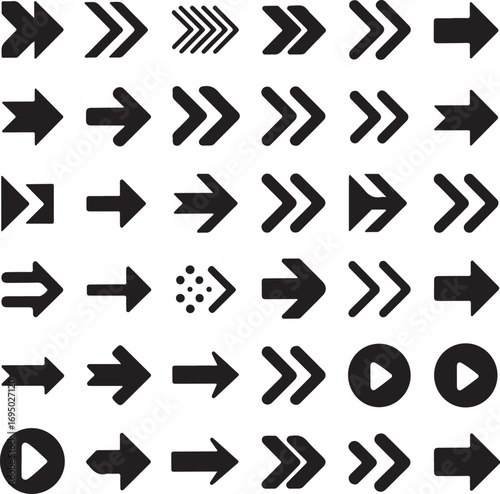 A versatile array of crisp black arrow icons and directional symbols, perfect for enhancing web navigation, user interfaces, and diverse graphic design applications