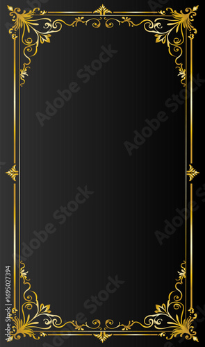 Elegant gold color ornamental frame on black luxury background vector