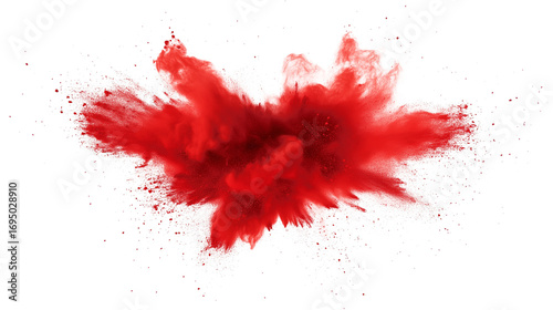vibrant red paint explosion on white background, dynamic red powder splash PNG
