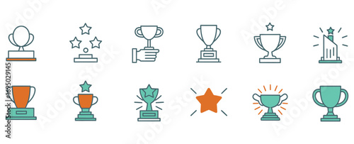 WebDynamic collection of modern award trophies and stars celebrating success, achievement, and victory in a sleek, minimalist style perfect for any winning campaign.