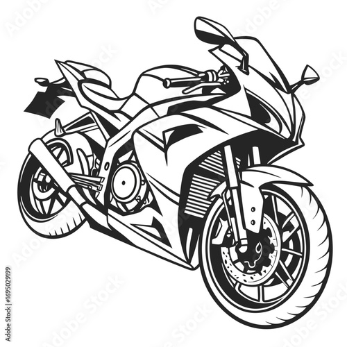 Sleek black sport motorcycle silhouette, a powerful and dynamic superbike icon isolated on a white background for design