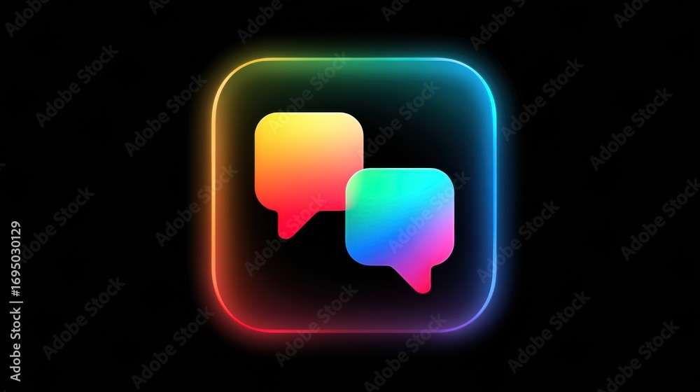 Naklejka premium Modern Communication Icons Glowing on a Dark Background With Vibrant Colors Representing Messaging and Social Interaction in the Digital Age
