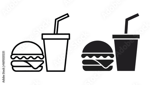 WebClassic burger and soda icons perfect for fast food menus, digital marketing, restaurant branding, and food-related designs that are simple and effective