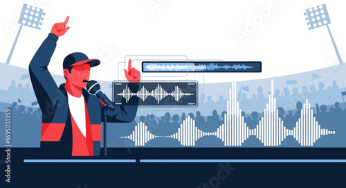 Dynamic speech with digital audio visualization showcasing public communication effectiveness