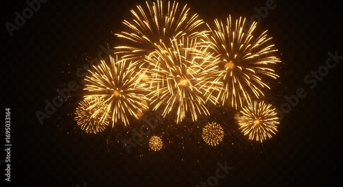 Golden fireworks display against a black night sky festive celebration background