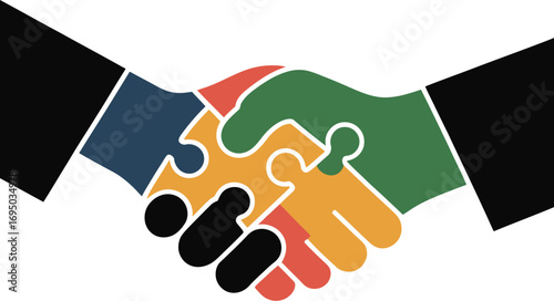  Business Handshake with Puzzle Pieces Vector