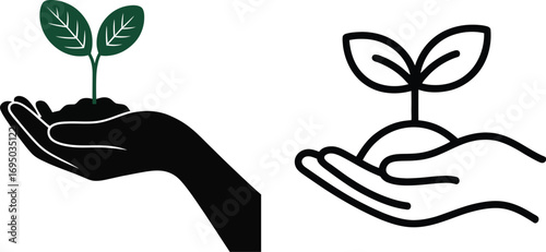  Hands Holding Sprout Vector Icon