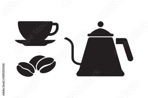 Simple black silhouette of coffee making essentials