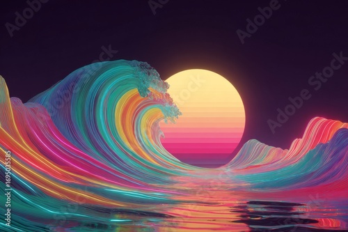 Futuristic Neon Wave Surging Through Dreamlike Dimensions