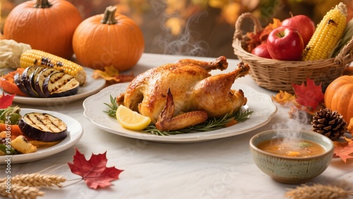Thanksgiving baked turkey or chicken and vegetables