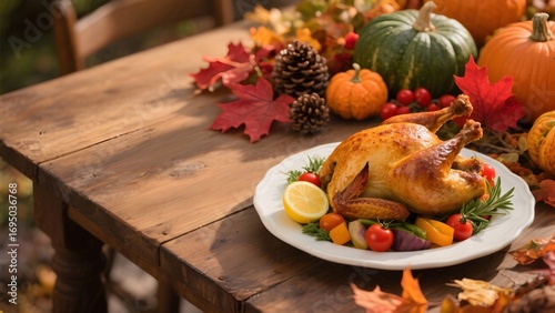 Thanksgiving baked turkey or chicken and vegetables