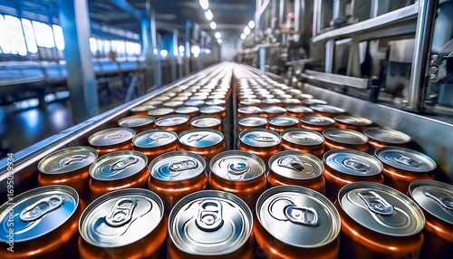 a line of canned beverages are being produced in a factory