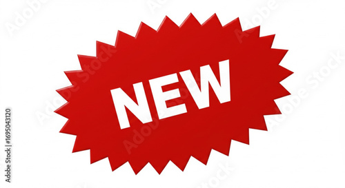 Red starburst tag with the word new in white isolated on white background