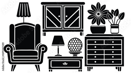 Vector furniture icons set for home and office interior design