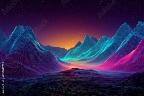Abstract Neon Wave Illuminating a Magical Digital Horizon
