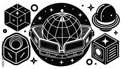 Black and white vector illustration of an abstract gear pattern for a technological business design