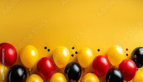 belgian national day celebration background with red black and yellow balloons horizontal banner copy space red yellow black balloons on a yellow background
