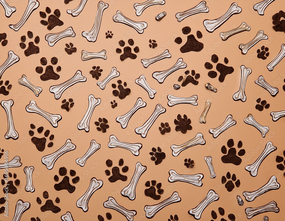 a pattern of dog bones and paw prints on a tan background a pattern of dog bones and paw prints on a tan background