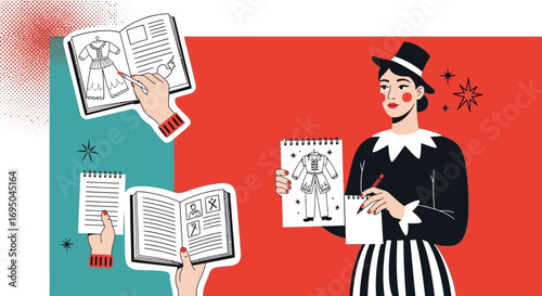 Fashion designer sketching and creating innovative clothing concepts in her atelier studio